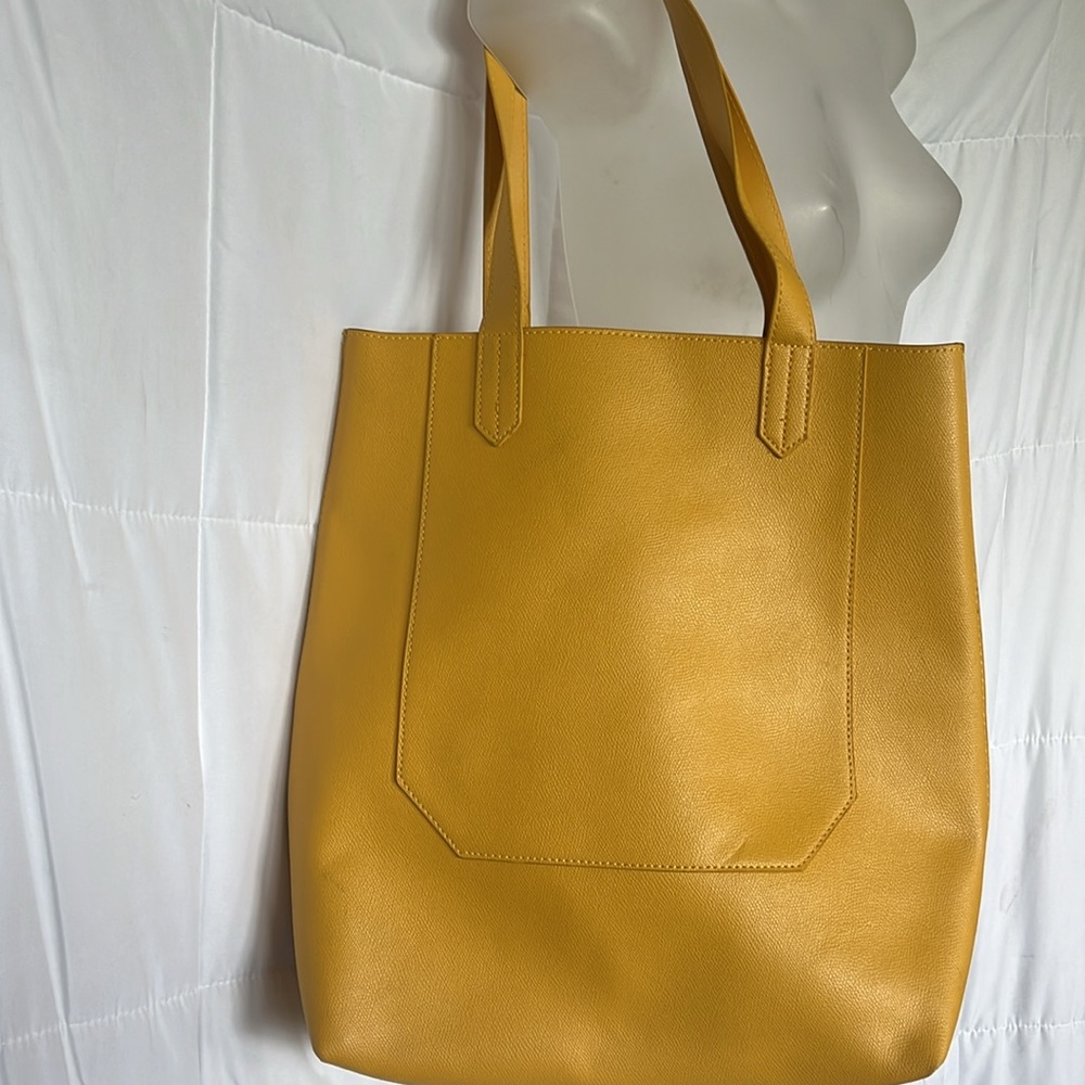Saks Fifth Avenue Yellow Tote Bag | Large Structured Shoulder Handbag - Picture 3 of 16